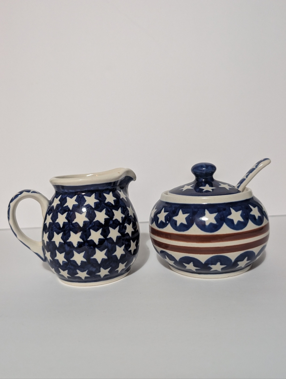 Boleslawiec Polish Pottery Cream And Sugar Complete Set Starry